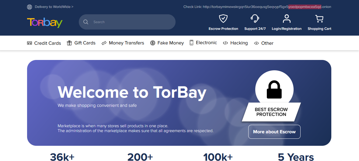 screenshot TorBay darkweb marketplace