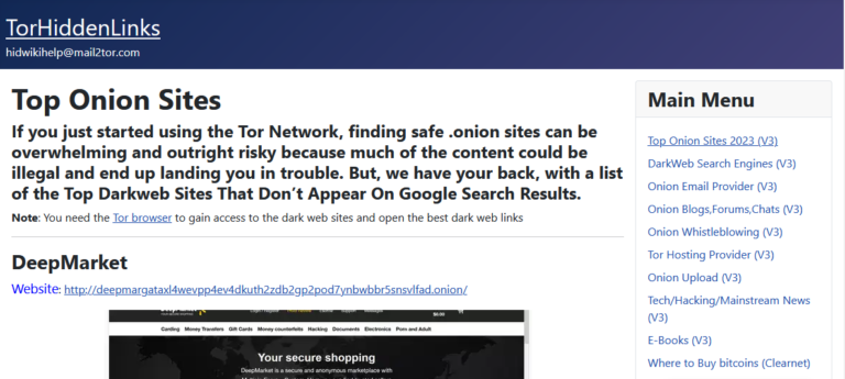 Screenshot of Dark Web wiki . Darkweb website