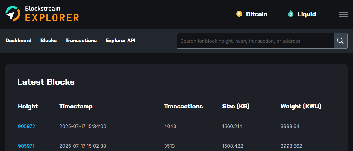 Blockstream Bitcoin Explorer